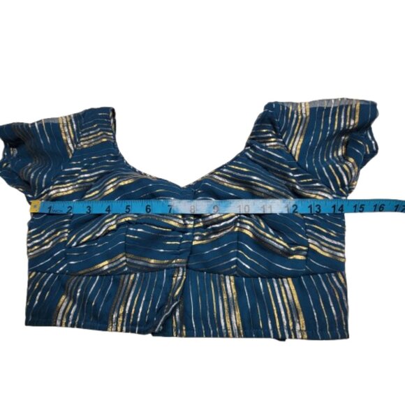 Blue Sequin Sari With Blouse- Ready To Wear Adjustable Elastic Waistband - Picture 10 of 14